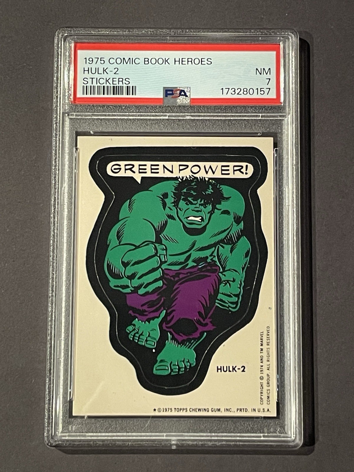 1975 Topps Marvel Comic Book Heroes Stickers Hulk #2 PSA 7 1975 Topps Marvel Comic Book Heroes Stickers Hulk #2 PSA 7