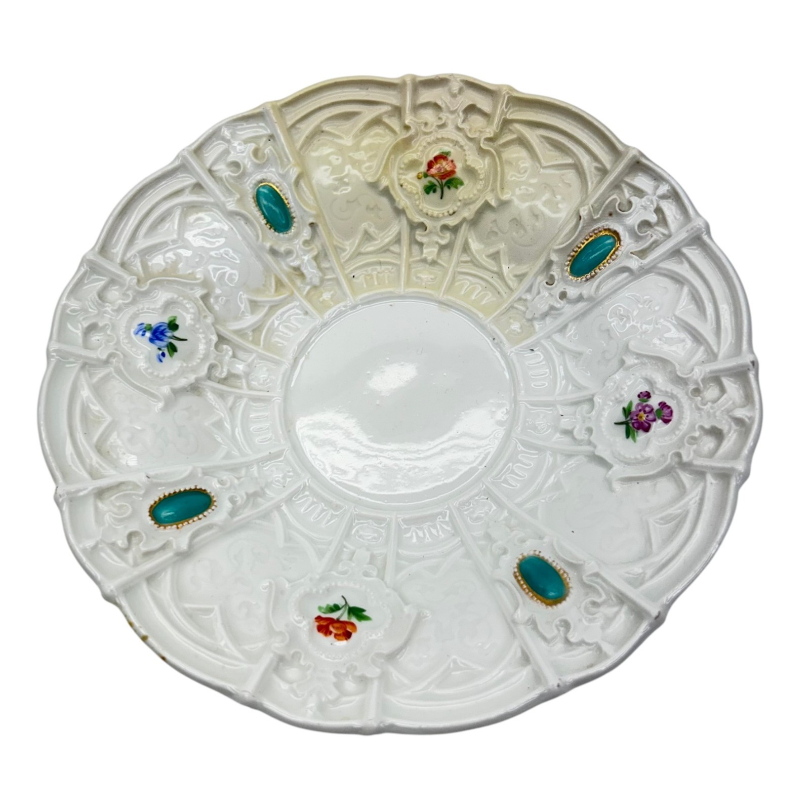 Antique Meissen Porcelain Saucer Embossed Hand Painted Glazed White 6.25" Antique Meissen Porcelain Saucer Embossed Hand Painted Glazed White 6.25"