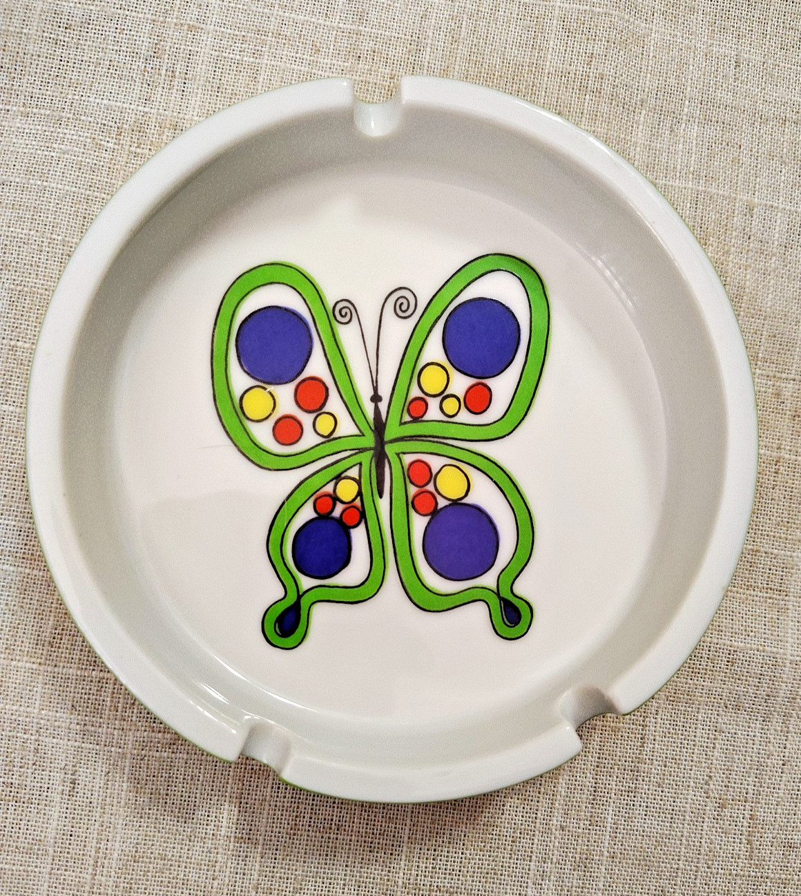 Vintage Psychedelic Butterfly Ceramic Ashtray Green Base 4-1/2" MCM Retro Hippie Vintage Psychedelic Butterfly Ceramic Ashtray Green Base 4-1/2" MCM Retro Hippie