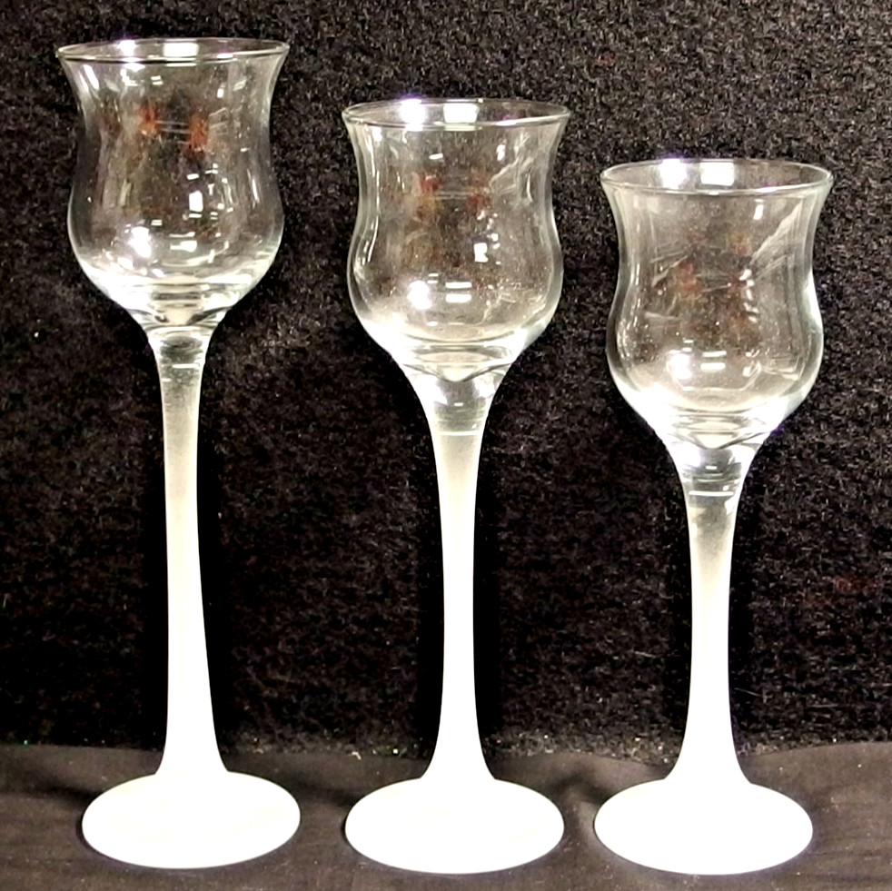 PartyLite Iced Crystal Trio Clear Glass Votive Candle Holdes w/ Frosted Stems
