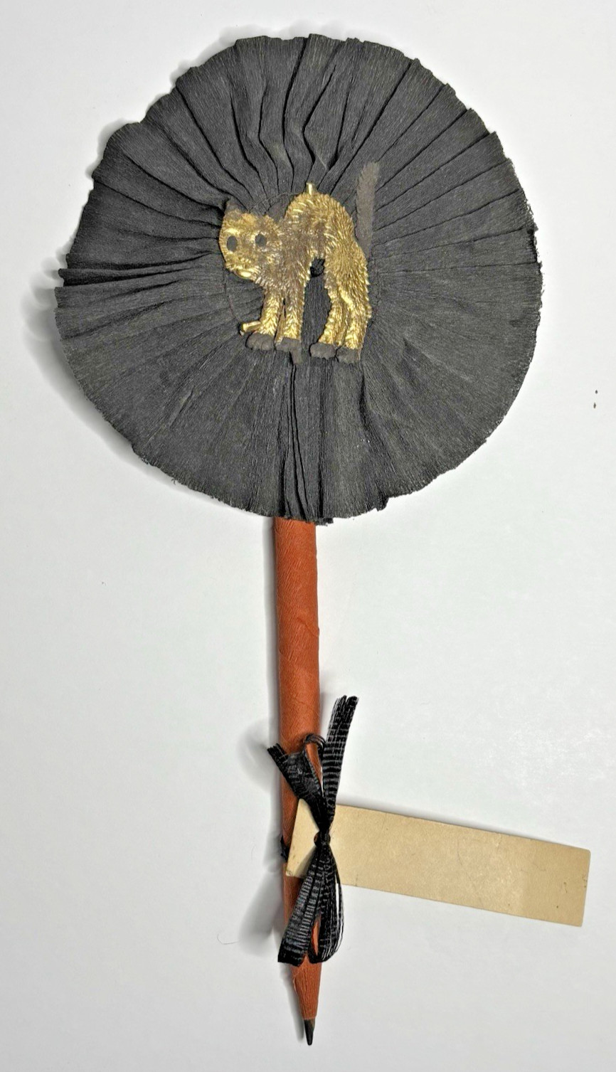 Antique 1920s Halloween Crepe Paper Rosette Black Cat Pencil Place Card Favor Antique 1920s Halloween Crepe Paper Rosette Black Cat Pencil Place Card Favor