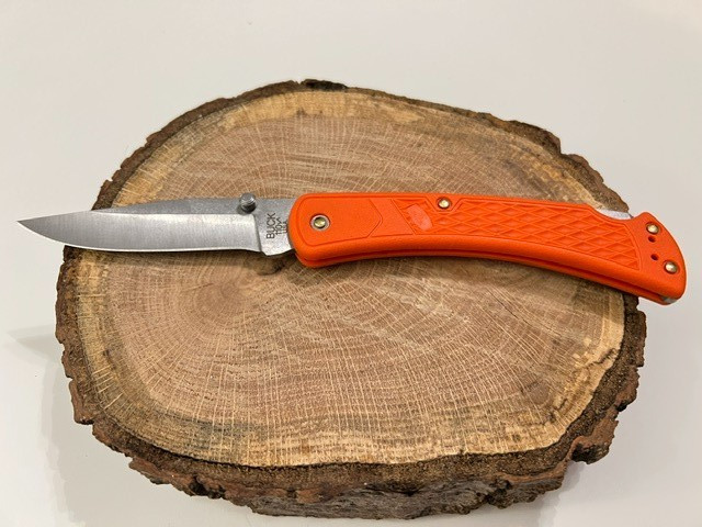 Buck 110 Slim USA Orange Plain Edge Blade Folding Pocket Knife - Great-- Buck 110 Slim USA Orange Plain Edge Blade Folding Pocket Knife - Great--
