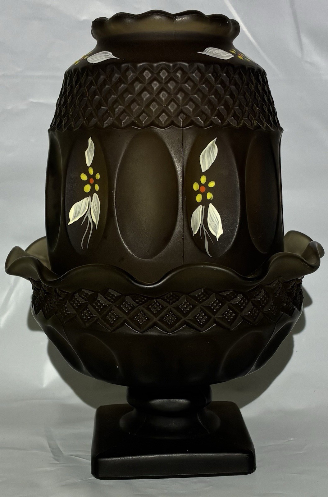 Vintage Westmoreland Glass Brown Satin Fairy Lamp Hand Painted Vintage Westmoreland Glass Brown Satin Fairy Lamp Hand Painted