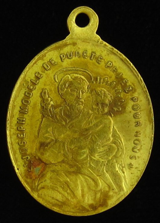 Vintage Saint Joseph Medal Religious Holy Catholic Child with Guardian Angel