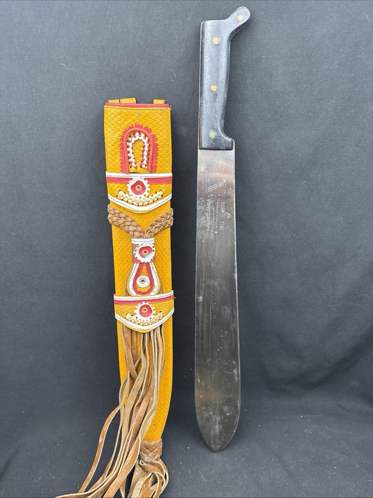 VTG Ingo Metal SA 721 Machete 16" Carbon Steel Blade w/ Beaded Leather Sheath