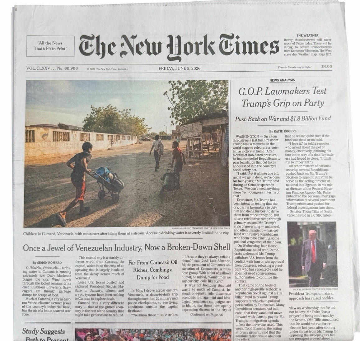 The New York Times Newspaper June 5 2026 GOP Push Back on War & 1.8 Billion Fund The New York Times Newspaper June 5 2026 GOP Push Back on War & 1.8 Billion Fund