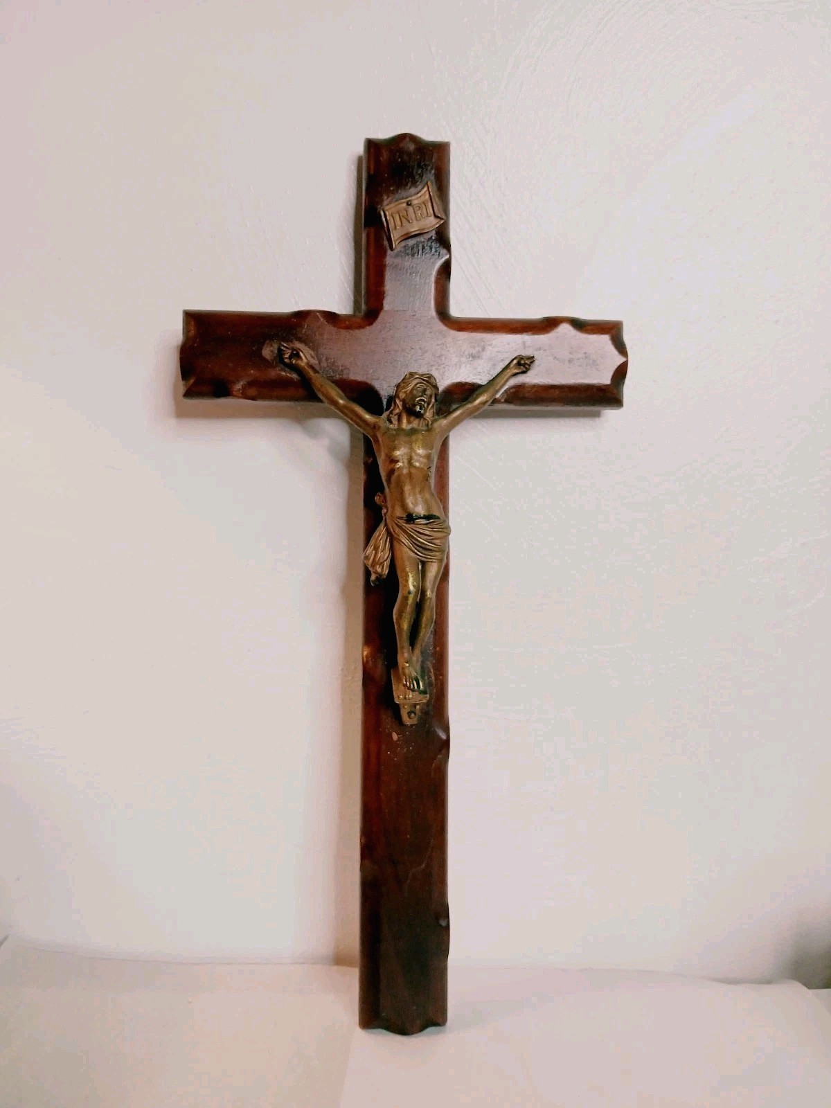 Vintage 20” Wood Crucifix Jesus Christianity Wall Cross Brass Inlay Wood Christ Vintage 20” Wood Crucifix Jesus Christianity Wall Cross Brass Inlay Wood Christ