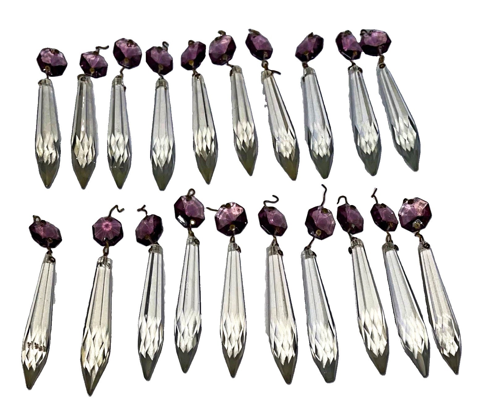 20 VNT Crystal Chandelier 3in Prisms w/ 1in Amethyst Octagon Drops OG wire 20 VNT Crystal Chandelier 3in Prisms w/ 1in Amethyst Octagon Drops OG wire