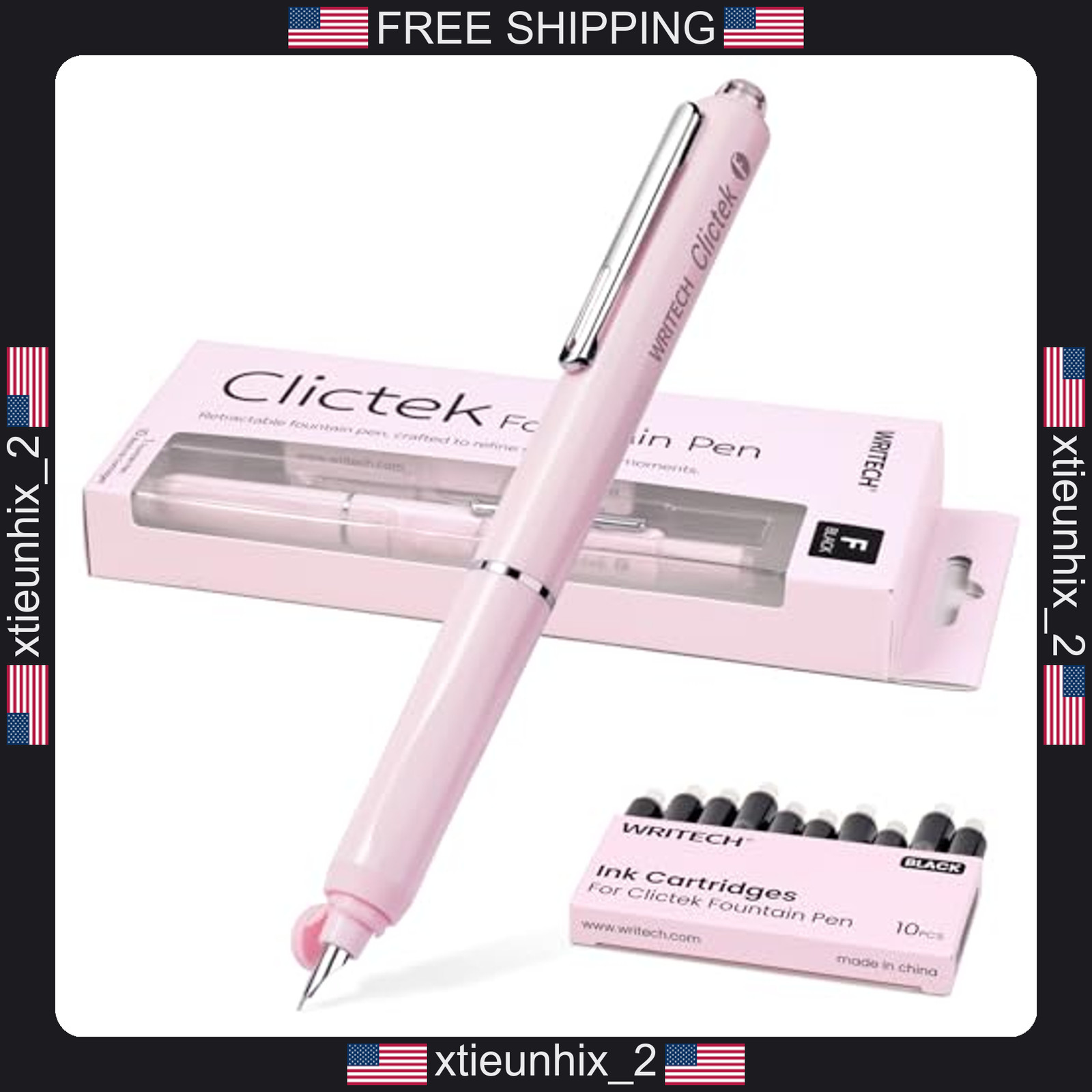 Refillable Fountain Pen with Fine Nib and Black Ink Cartridges Refillable Fountain Pen with Fine Nib and Black Ink Cartridges