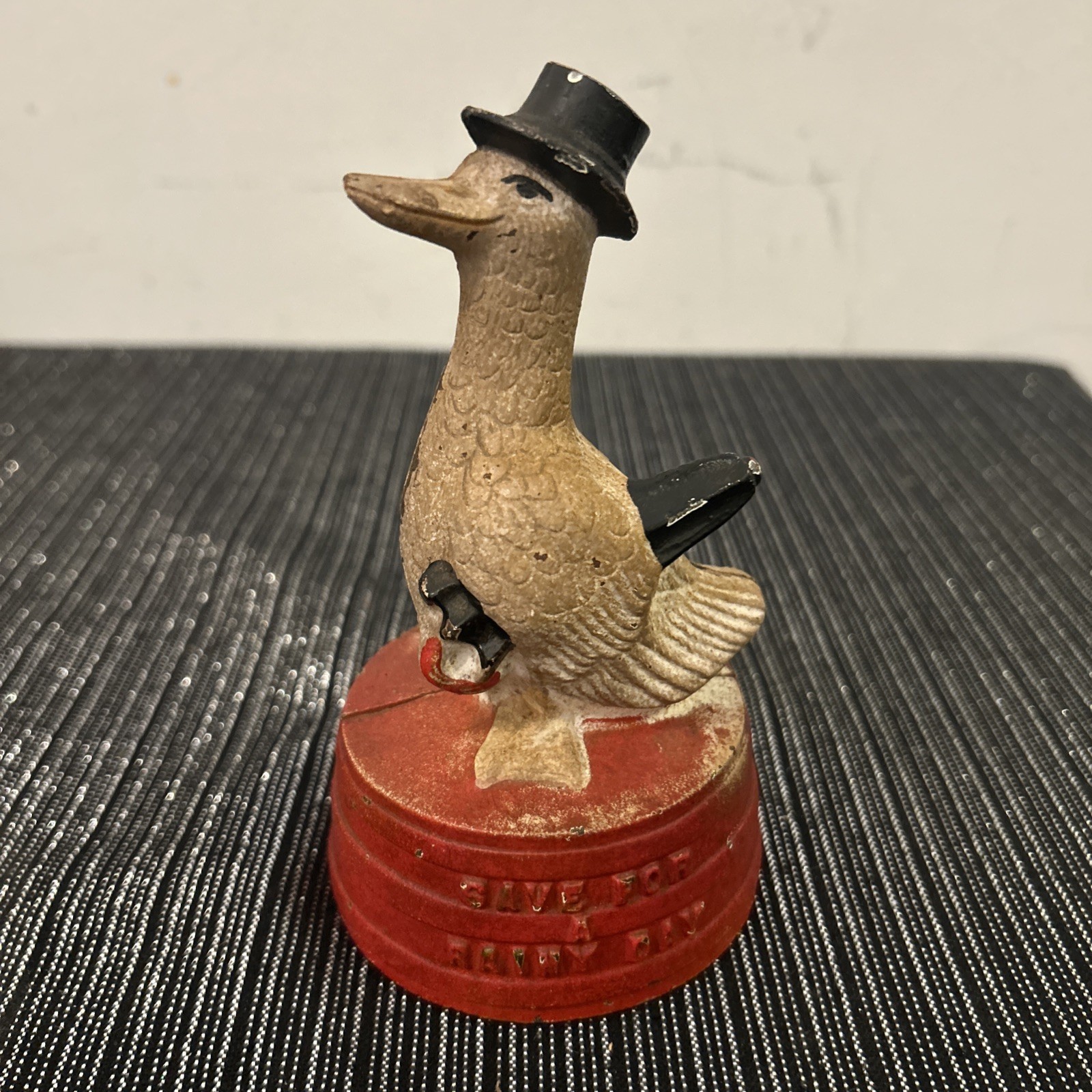 Vintage Hubley Cast Iron Duck Bank "Save for a Rainy Day" Vintage Hubley Cast Iron Duck Bank "Save for a Rainy Day"