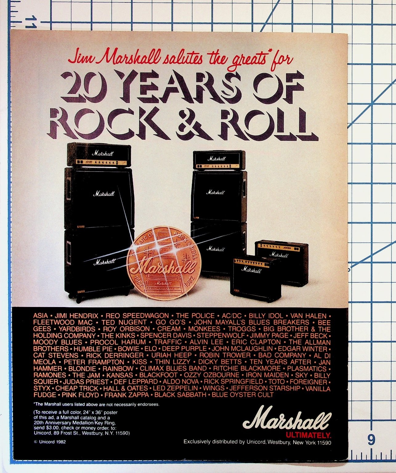 1982 Marshall Amps 20 Years Rock & Roll Ad Jimi Hendrix Kiss Pink Floyd