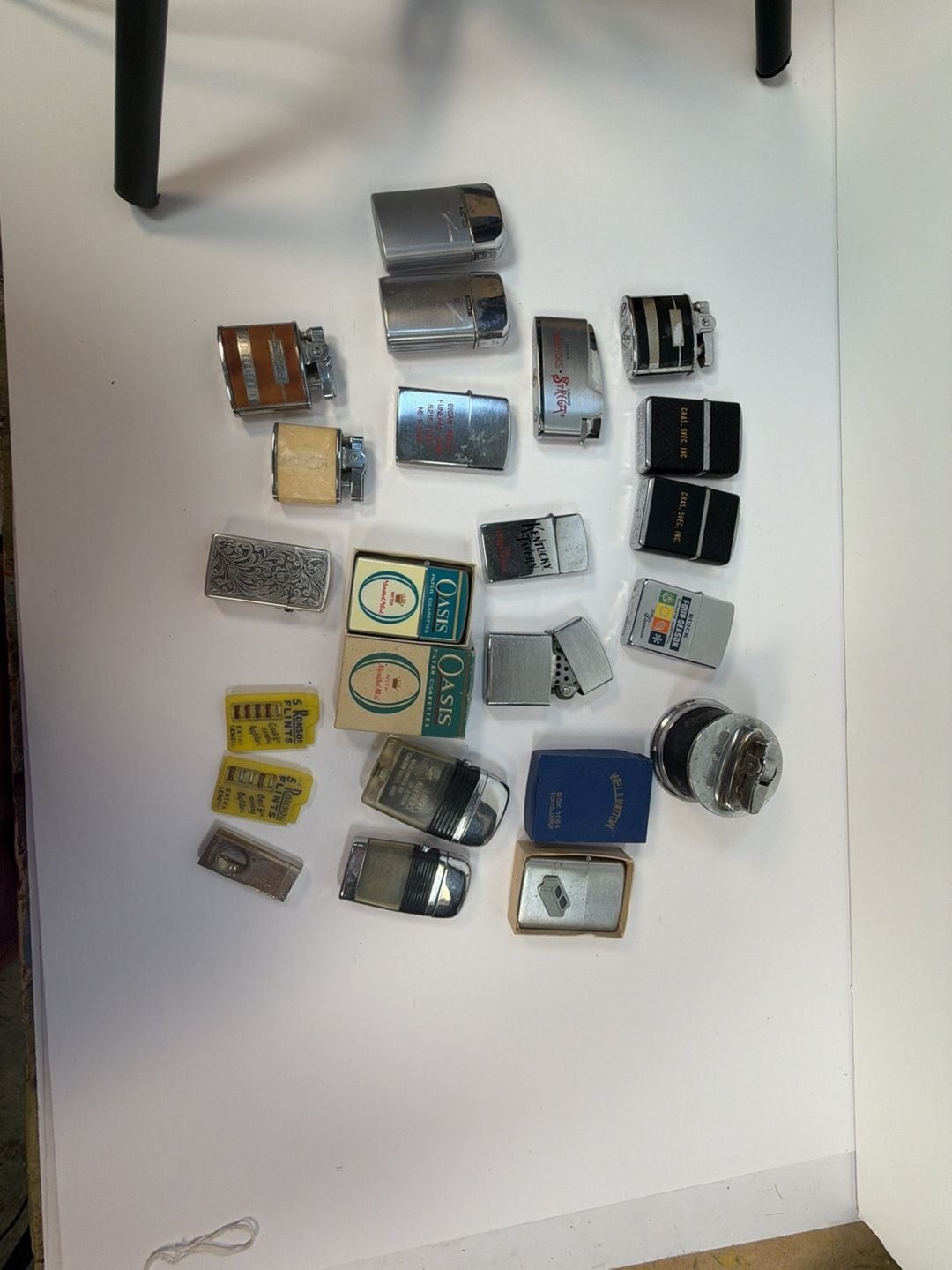 Vintage Lighter Lot of 18 - 1950s Zippos Leather Wrapped, Teamsters Table
