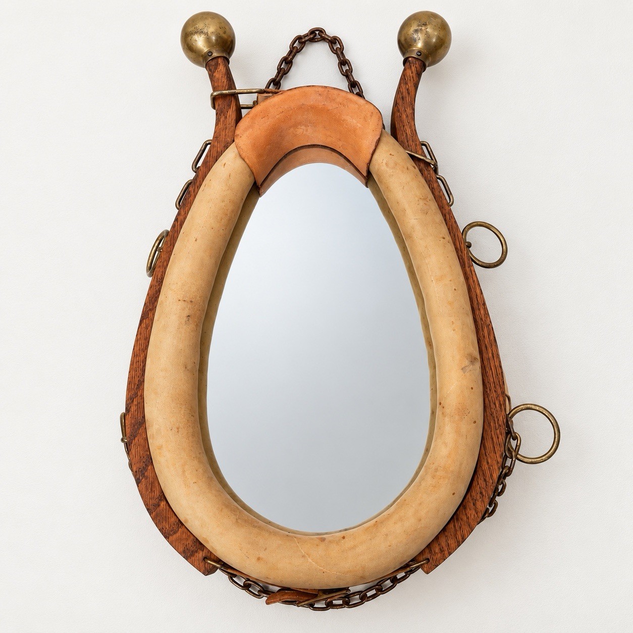 Antique Horse Collar Mirror with Wood/Brass/Iron Hames Vtg Ranch Western Décor Antique Horse Collar Mirror with Wood/Brass/Iron Hames Vtg Ranch Western Décor