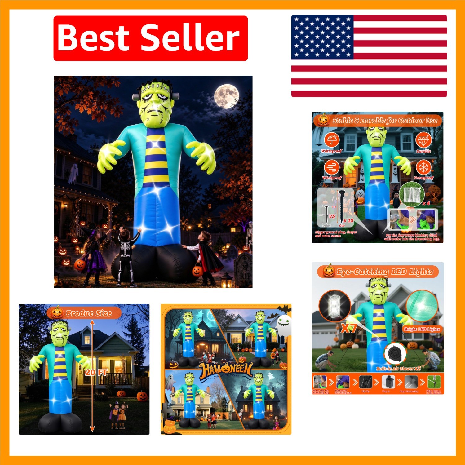 Show-Stopping 20FT Frankenstein Halloween Inflatable - Perfect Outdoor Display Show-Stopping 20FT Frankenstein Halloween Inflatable - Perfect Outdoor Display