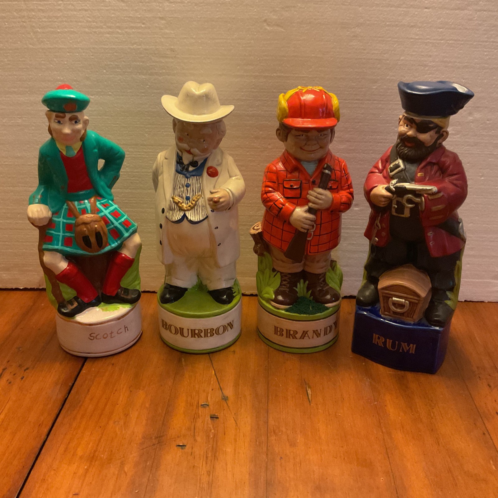 Vintage Alberta's Molds Ceramic Decanters Lot 4 Scotch Bourbon Brandy Rum 1960s Vintage Alberta's Molds Ceramic Decanters Lot 4 Scotch Bourbon Brandy Rum 1960s