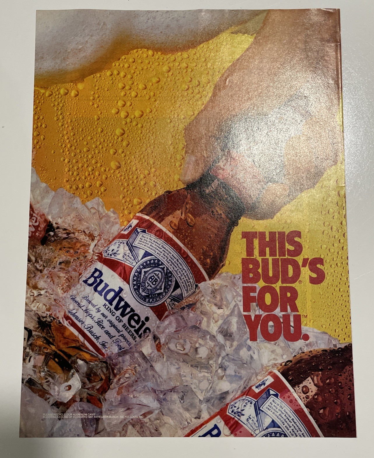 Vintage 1987 Budweiser This Bud's For You Print Ad Vintage 1987 Budweiser This Bud's For You Print Ad