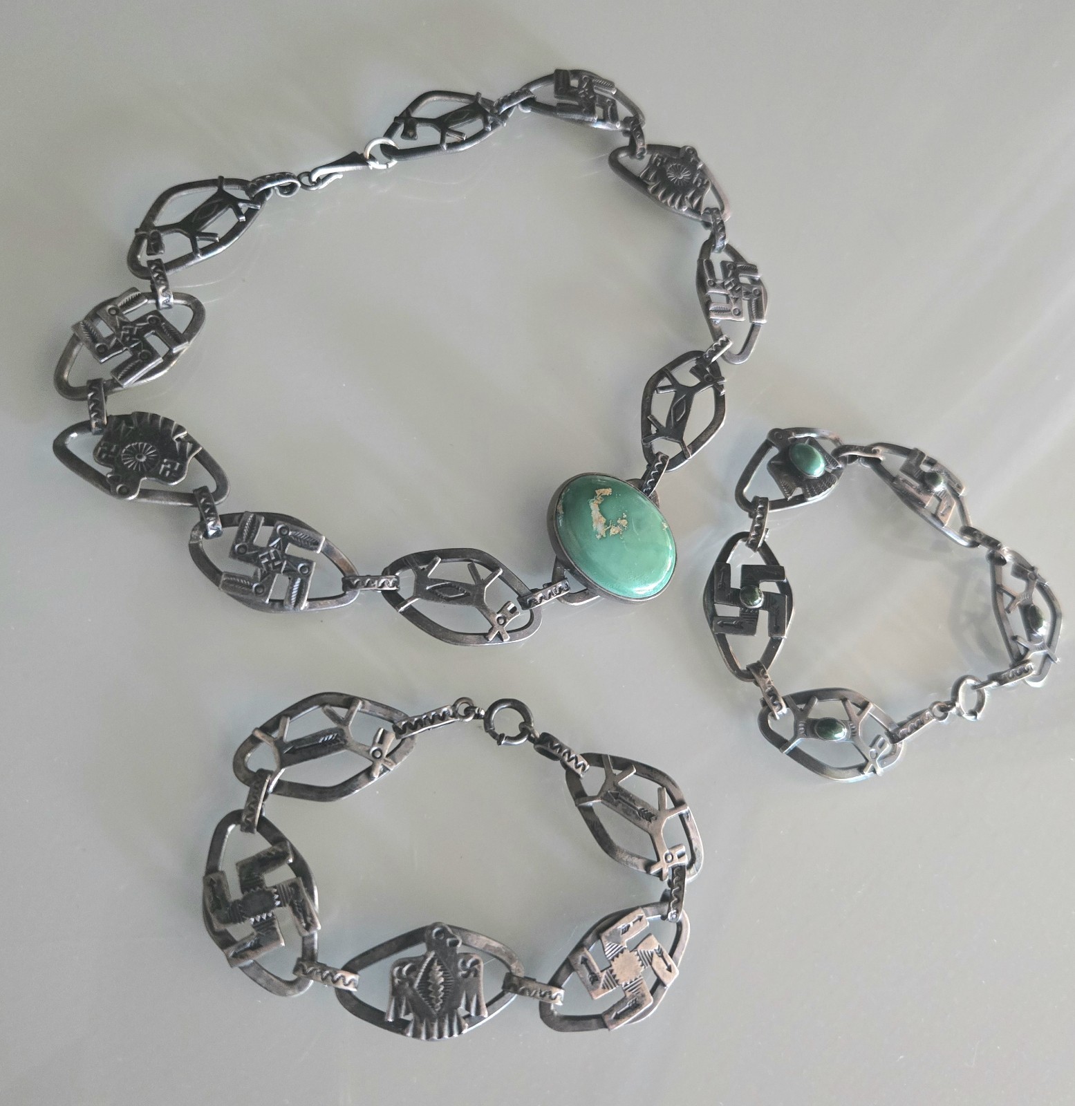 Antique Rare 1920s Sterling Silver Native American Whirling Log Jewelry Set