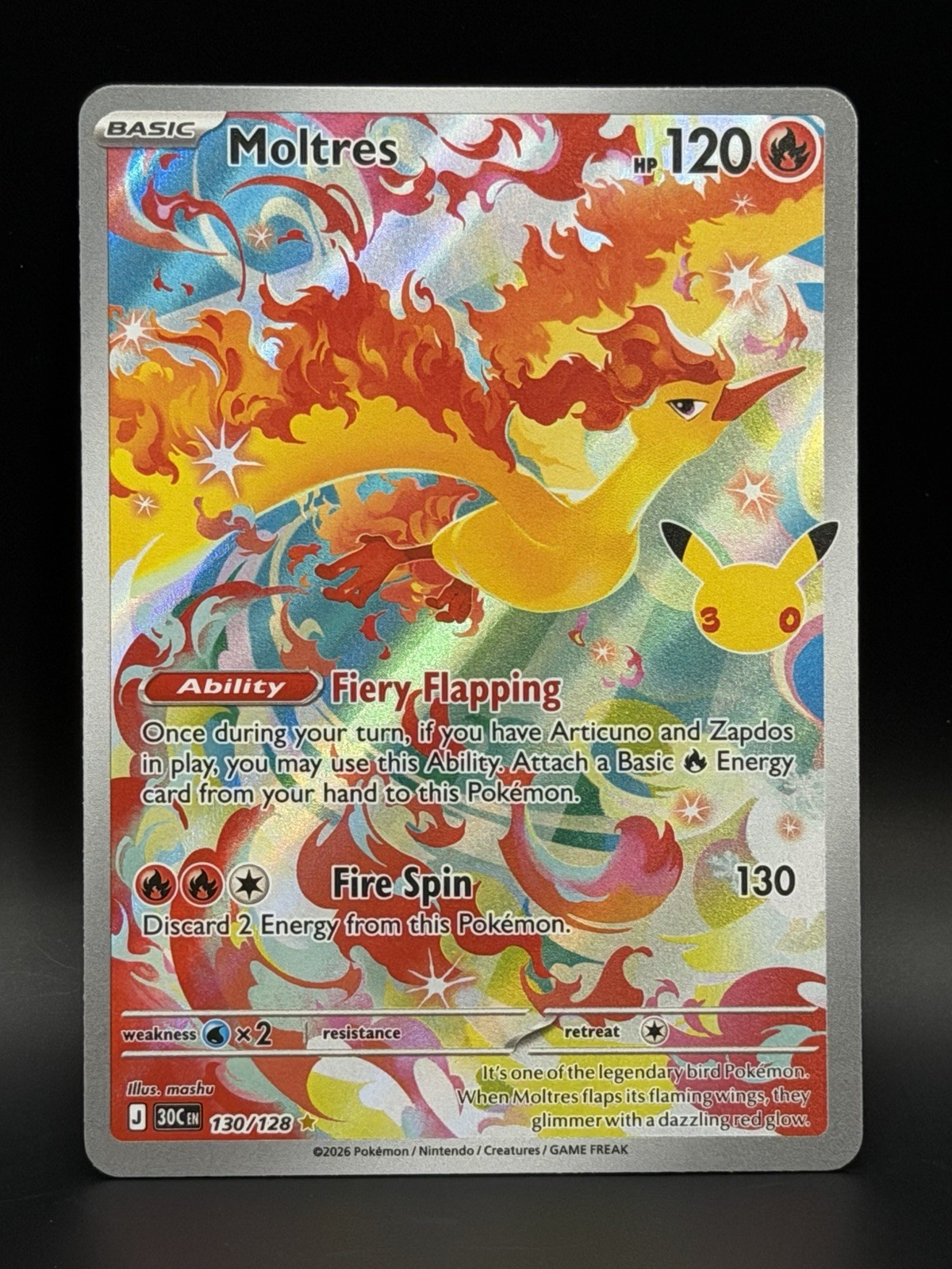 Pokemon TCG - Moltres - 130/128 - ME: 30th Celebration (30C) Near Mint 1 Pokemon TCG - Moltres - 130/128 - ME: 30th Celebration (30C) Near Mint 1