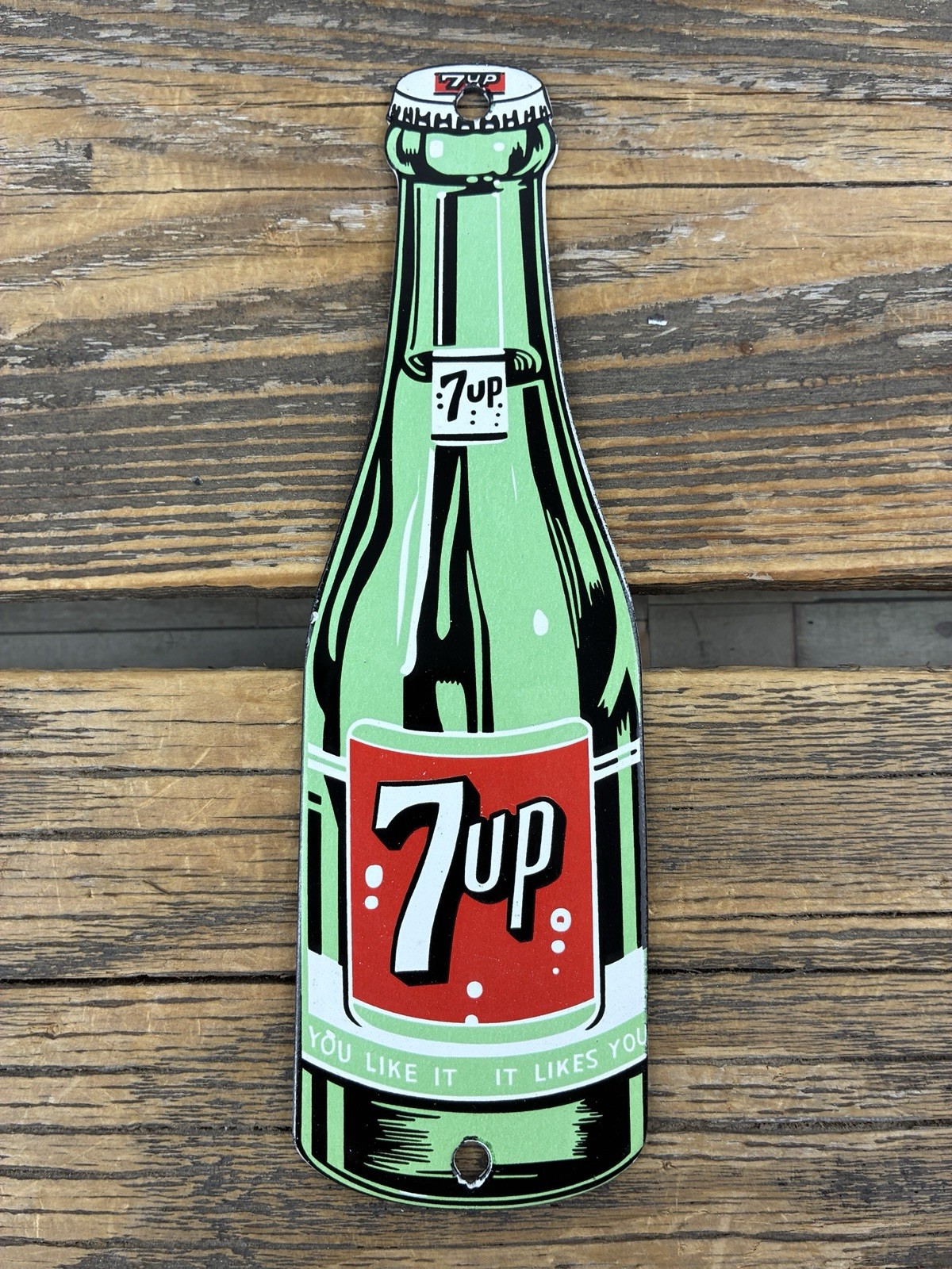 VINTAGE 8x2.5" 7-UP BOTTLE SODA POP 7UP SQUIRT OIL GAS PUMP COKE PORCELAIN SIGN VINTAGE 8x2.5" 7-UP BOTTLE SODA POP 7UP SQUIRT OIL GAS PUMP COKE PORCELAIN SIGN