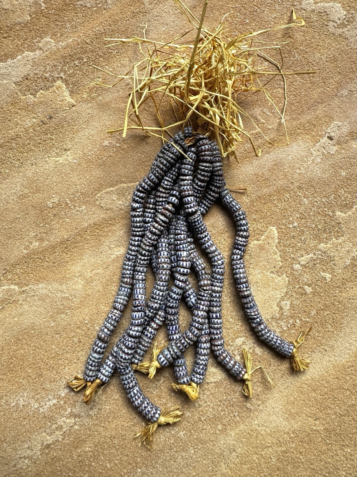 Venetian Antique Glass Awale & Aja Chevron Mixed Bead Strand 30" African Trade Venetian Antique Glass Awale & Aja Chevron Mixed Bead Strand 30" African Trade