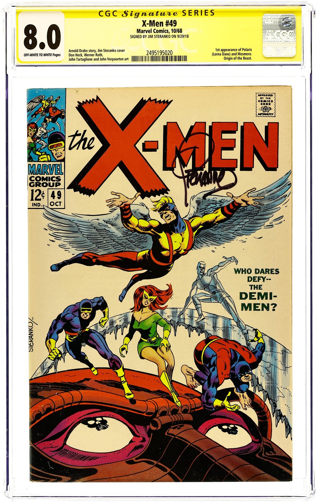 Uncanny X-Men #49 CGC 8.0 SS Steranko 1968 2495195020 1st Lorna Dane (Polaris)