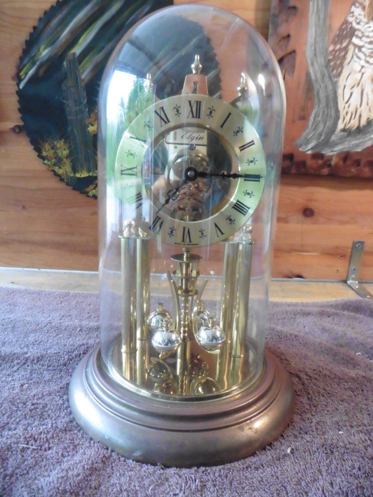 Vintage Elgin German S Haller Anniversary Torsion Clock Brass Base Glass Dome Vintage Elgin German S Haller Anniversary Torsion Clock Brass Base Glass Dome