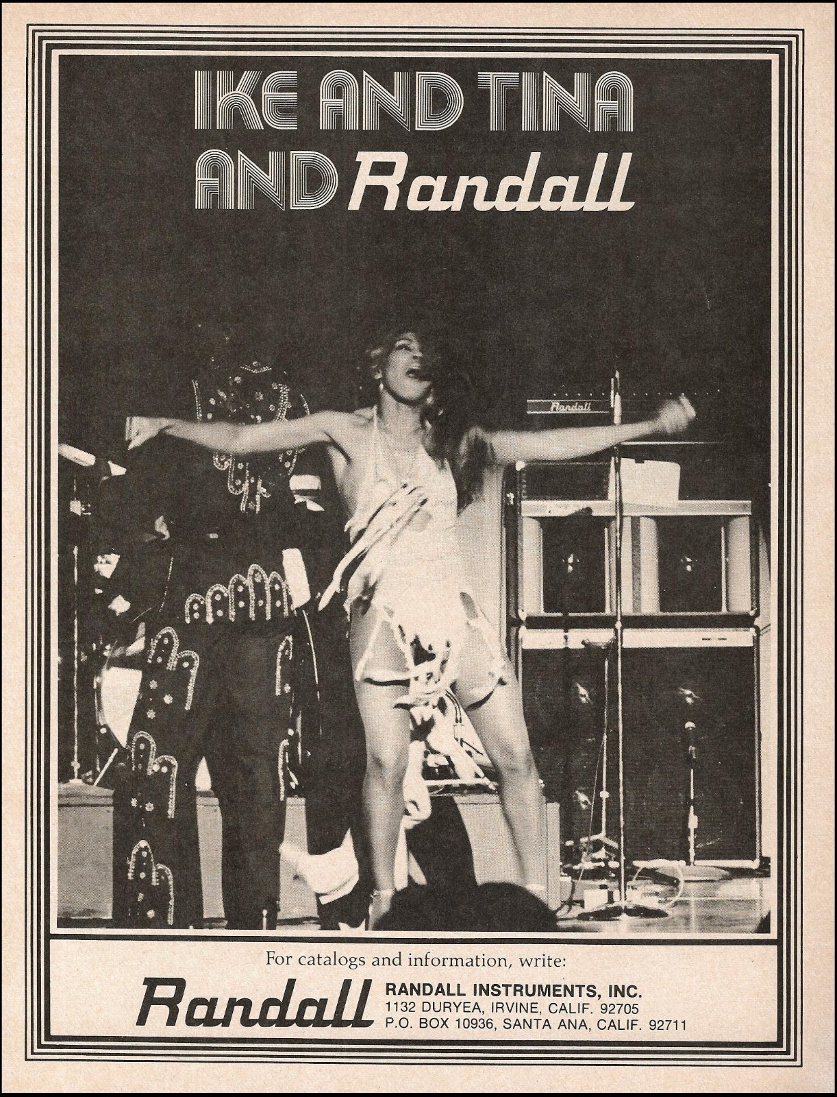 Ike & Tina Turner 1976 Randall amplifier advertisement vintage b/w guitar amp ad Ike & Tina Turner 1976 Randall amplifier advertisement vintage b/w guitar amp ad