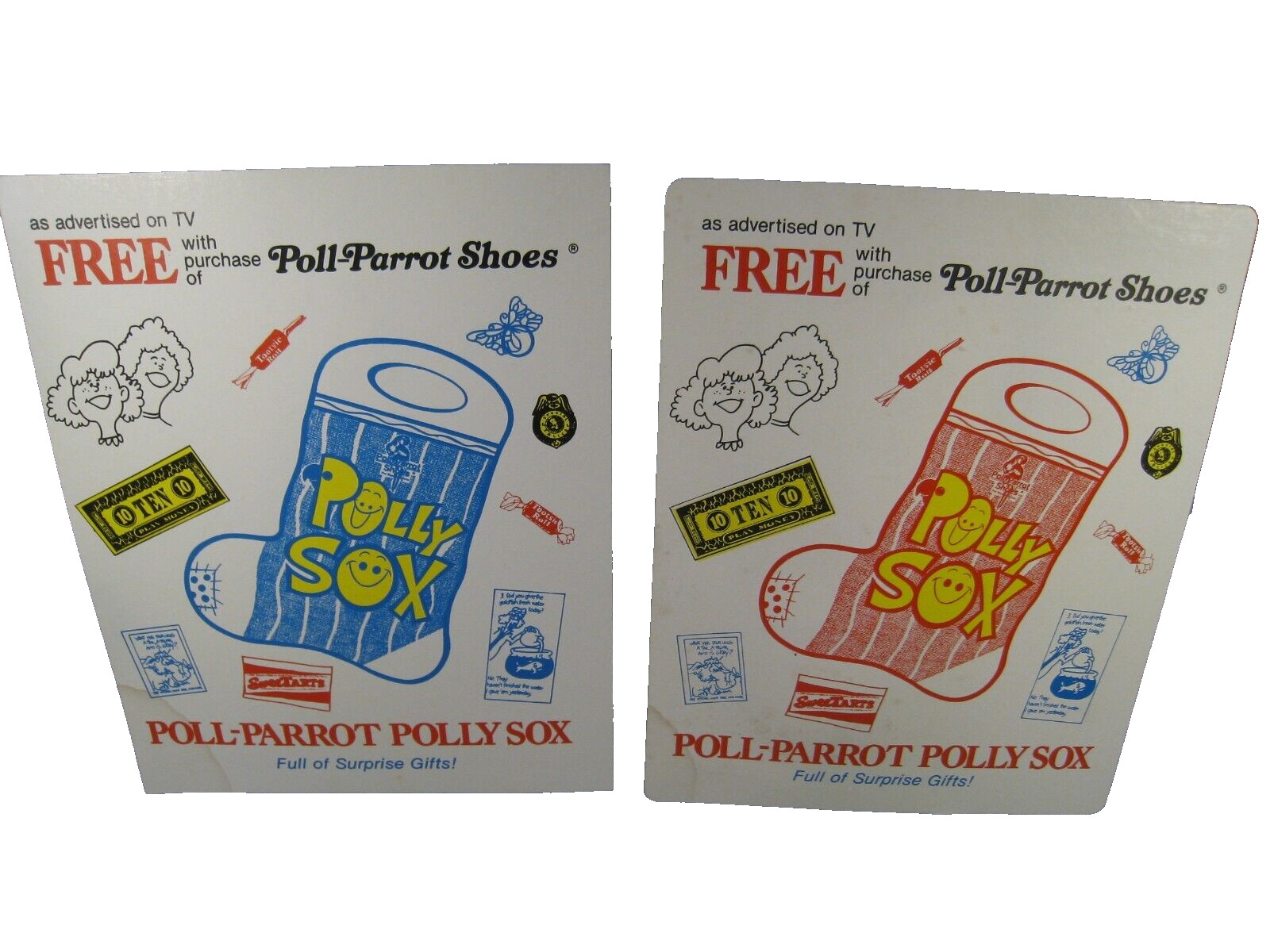 Lot of 2 Vintage Cardboard Poll-Parrot Polly Sox Sign's 13 1/2" Tall X 10 1/2" W