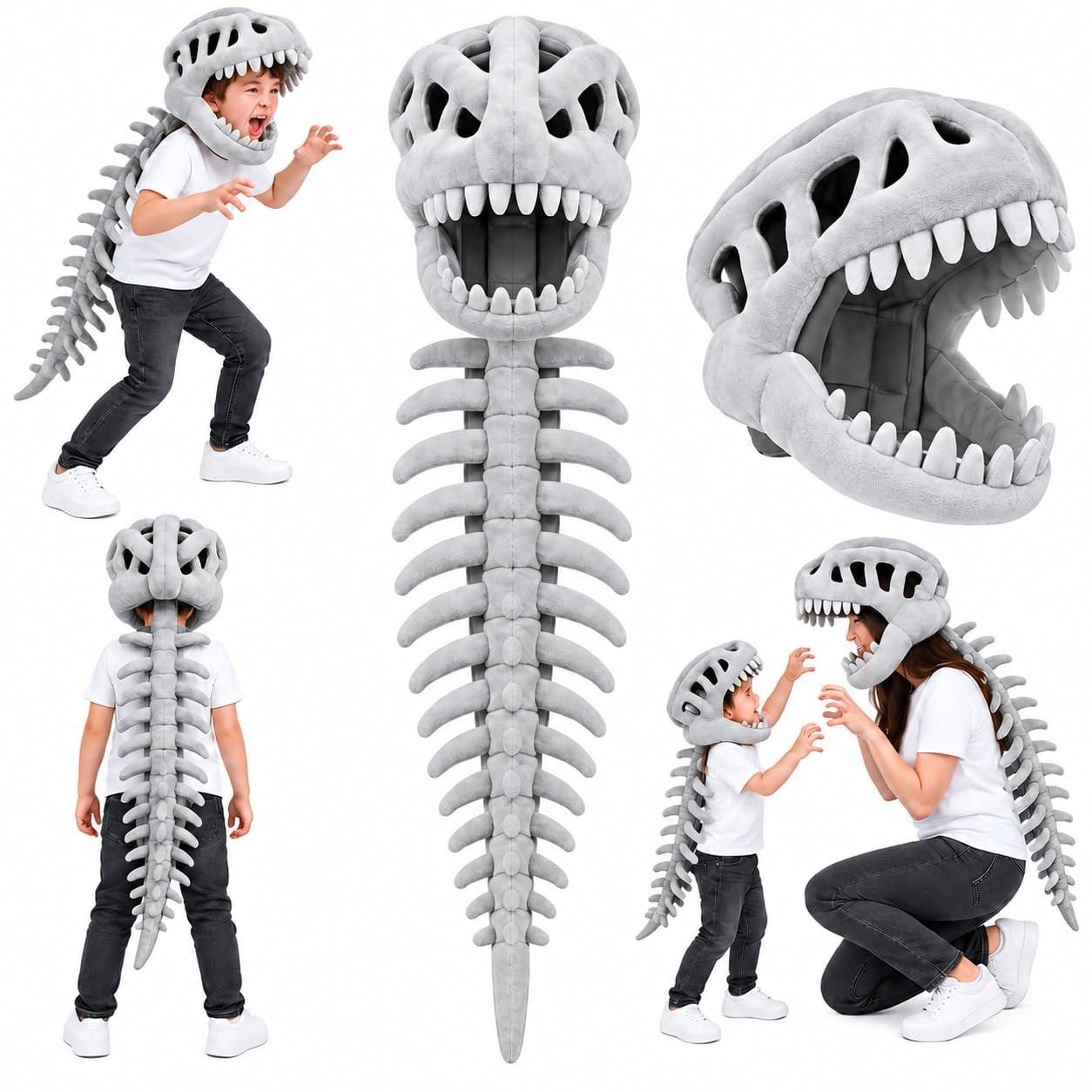 32 IN Dinosaur Skeleton Costume for Kids, Wearable Grey-41In, Grey-32in 32 IN Dinosaur Skeleton Costume for Kids, Wearable Grey-41In, Grey-32in