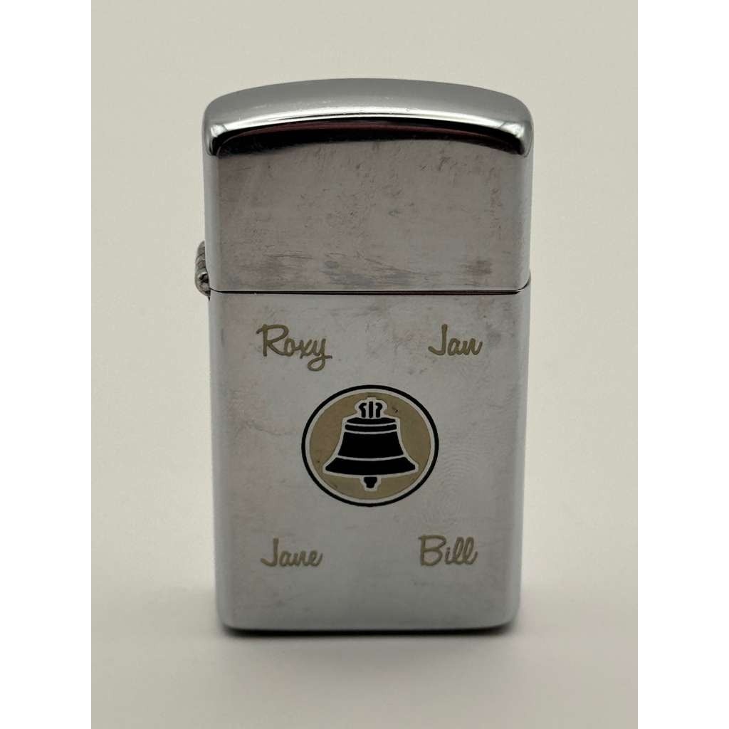 Vintage 1962 Zippo Slim Bell Telephone Logo Personalized Chrome Lighter USA Used