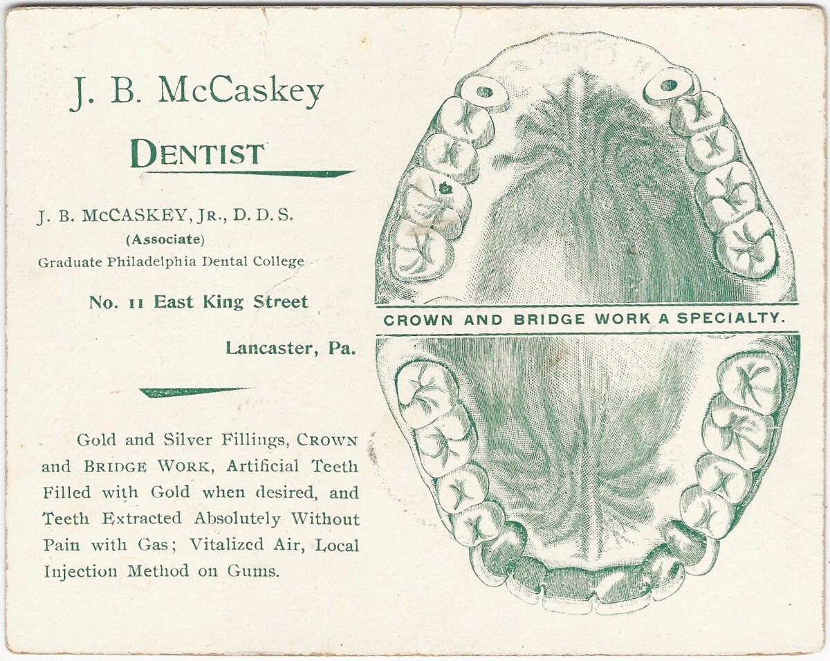 Dentist Lancaster Pennsylvania Vintage Dentistry Medical Teeth Mouth Trade Card Dentist Lancaster Pennsylvania Vintage Dentistry Medical Teeth Mouth Trade Card