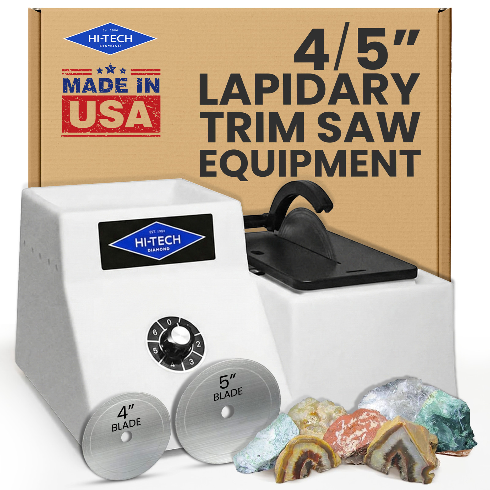 Hi-Tech Diamond 4"/5" Trim Saw | Lapidary Saw Machine | Includes 4" AND 5" Blade