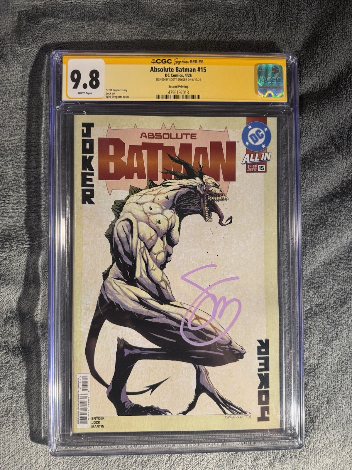 Absolute Batman #15 CGC 9.8 Signed Scott Snyder Second print