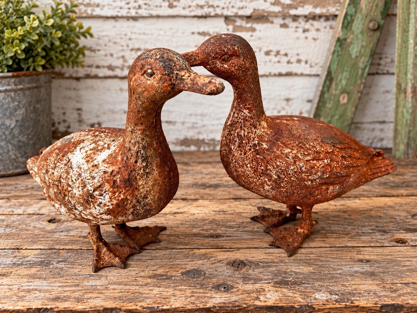 Antique Pair Cast Iron Standing Duck Garden Statues Decoys Rare Antique Pair Cast Iron Standing Duck Garden Statues Decoys Rare