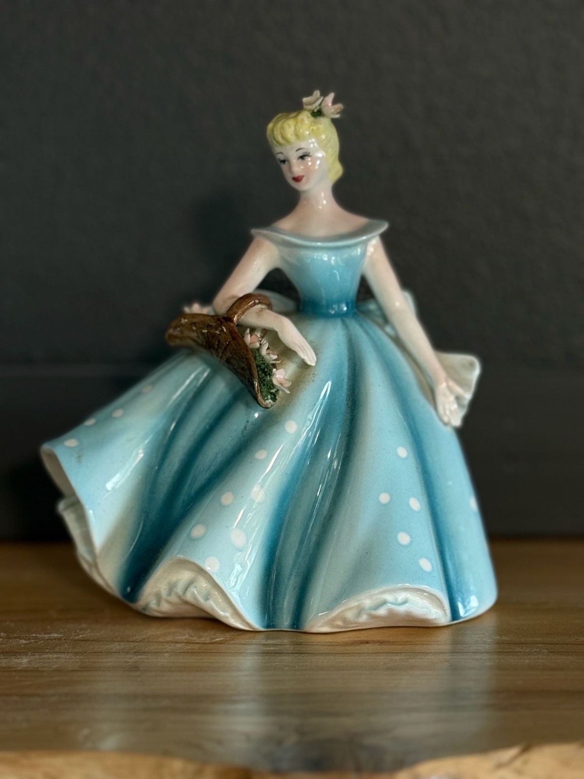Lefton Dancer Lady Vase, Blue Dress with White Polka Dots Lefton Dancer Lady Vase, Blue Dress with White Polka Dots