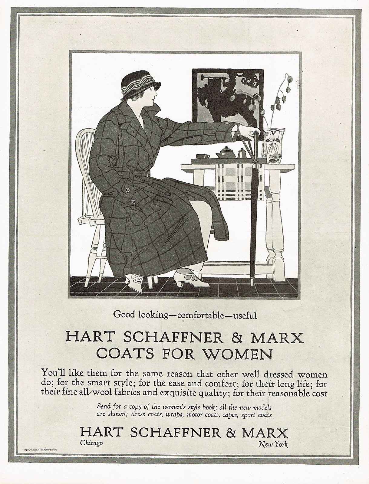 1920s BIG Vintage Hart Schaffner Marx Womens Fashion Clothing Art Print Ad