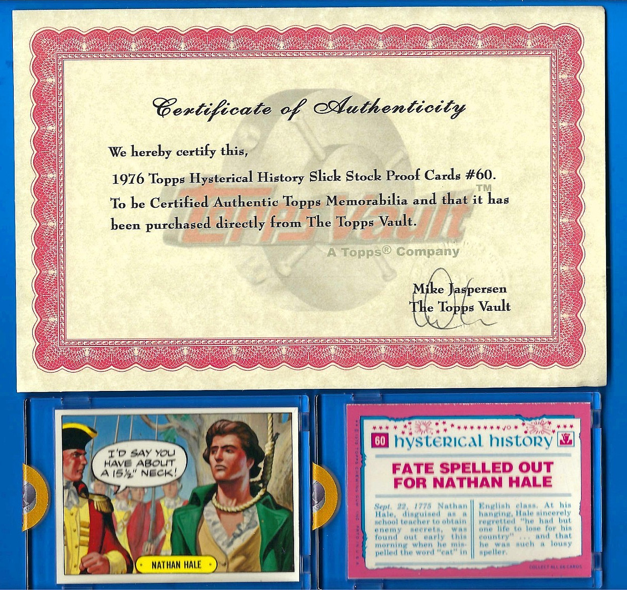 1976 TOPPS VAULT HYSTERICAL HISTORY FINISHED SLICK PROOFS FRONT & BACK #60 W/COA 1976 TOPPS VAULT HYSTERICAL HISTORY FINISHED SLICK PROOFS FRONT & BACK #60 W/COA