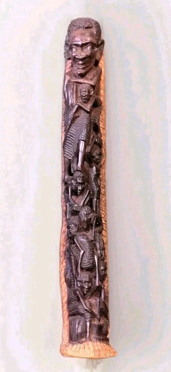 25" VTG Hand-carved Ebony Wood Log Makonde Tree of Life African Art Sculpture 