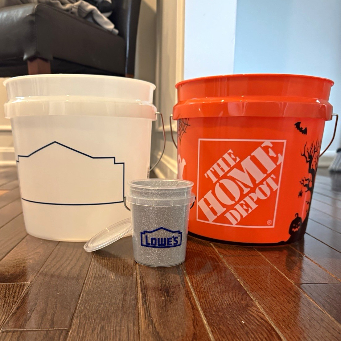 Home Depot & Lowe's Halloween Plastic Bucket and the glitter mini Lowe’s bucket Home Depot & Lowe's Halloween Plastic Bucket and the glitter mini Lowe’s bucket