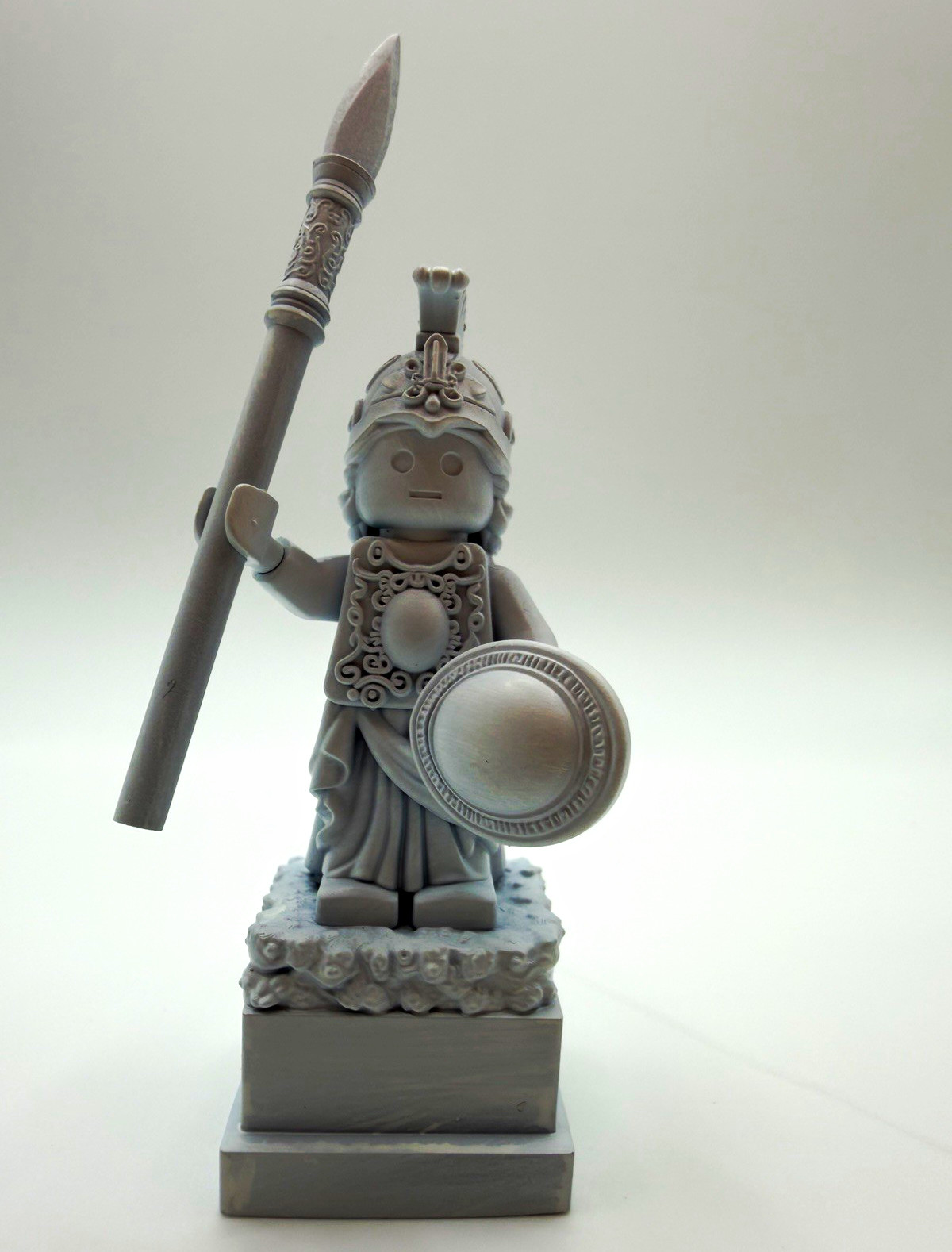3D Printed Athena Greek Goddess Statue LEGO Compatible 3x3 Base Spear Shield