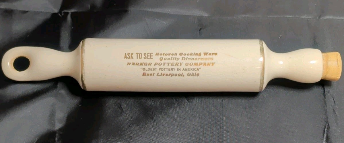 Harker Pottery Stoneware Advertising Rolling Pin East Liverpool Ohio RARE / Vtg.