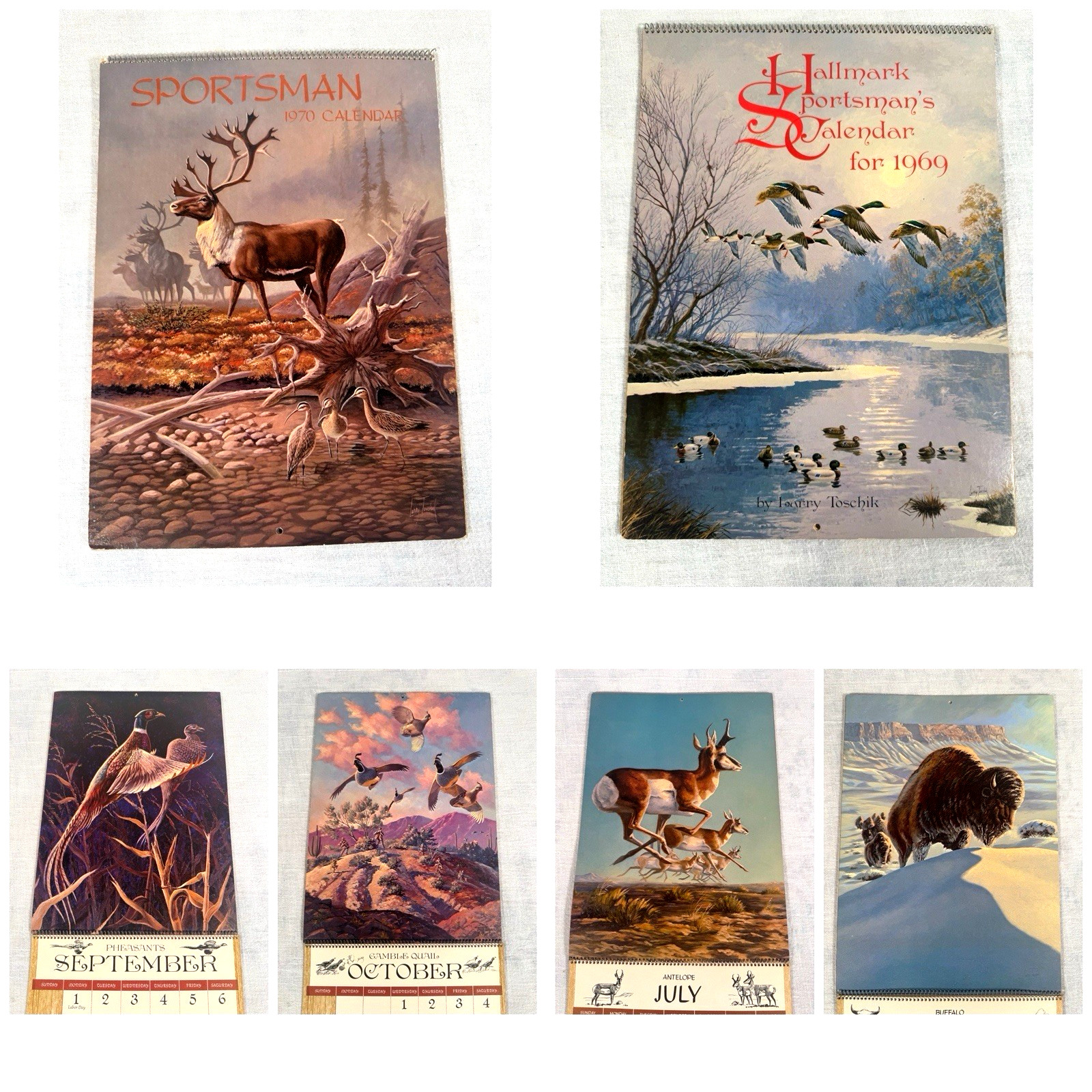 2 -VTG Hallmark Sportsman wildlife Calendars 1969 1970 Larry Toschik Dog Artwork 2 -VTG Hallmark Sportsman wildlife Calendars 1969 1970 Larry Toschik Dog Artwork