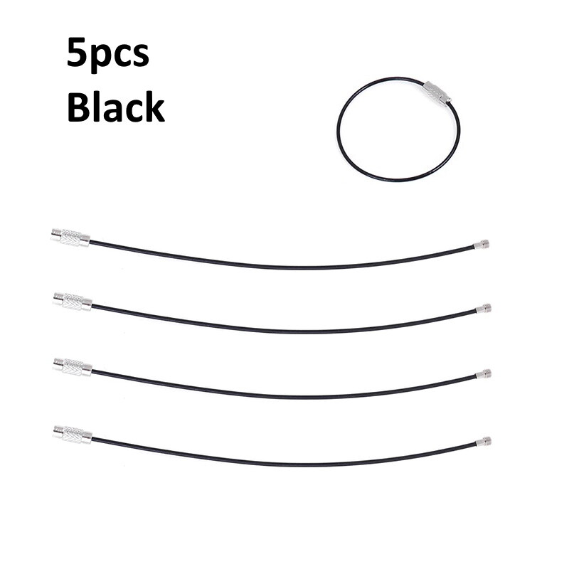 5x Stainless Steel Vinyl Coated Braided Wire Cable Keychain Key Ring Loop 6"