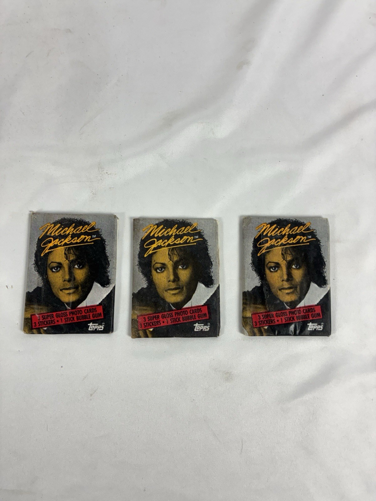 3 Vintage 1984 Topps MICHAEL JACKSON Factory Sealed Wax Packs Cards/Stickers/Gum 3 Vintage 1984 Topps MICHAEL JACKSON Factory Sealed Wax Packs Cards/Stickers/Gum
