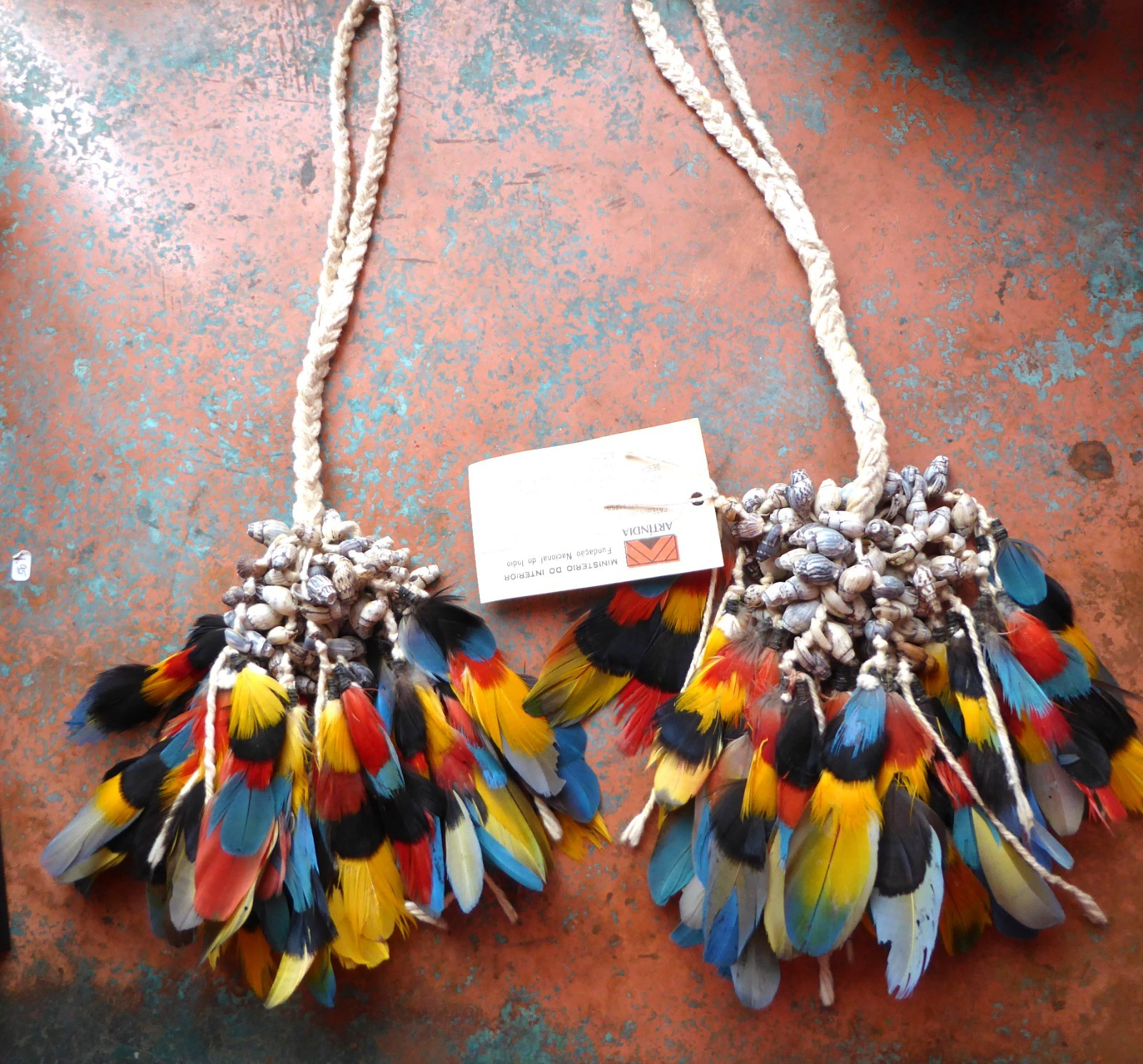 Vintage South America Amazonian Arindia Feather Ornaments Prayer Seed Nuts (2) Vintage South America Amazonian Arindia Feather Ornaments Prayer Seed Nuts (2)