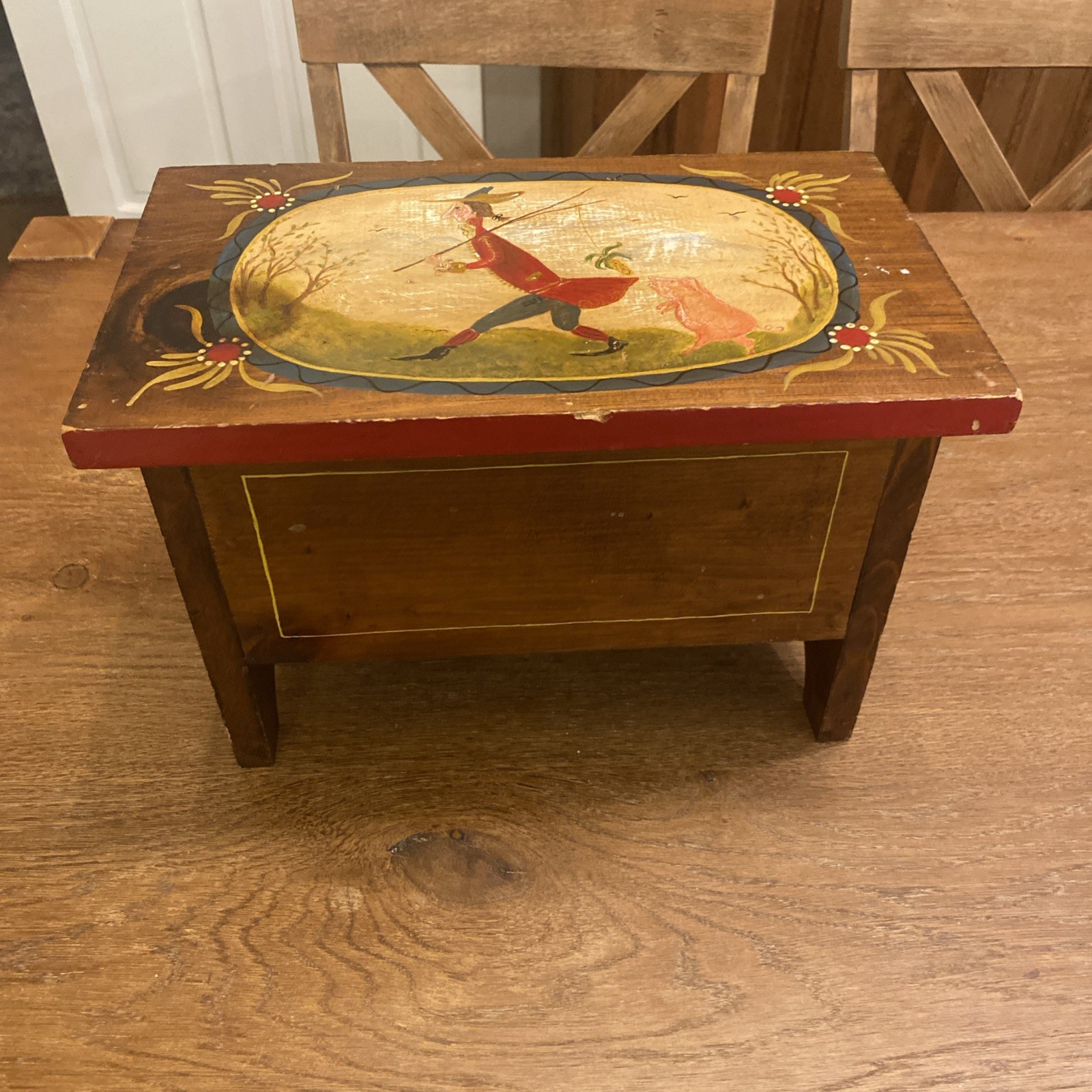 Vintage Hand Painted Wooden Trinket Box Folk Art Signed 1988 Size 14.5x 8.5x 9.5 Vintage Hand Painted Wooden Trinket Box Folk Art Signed 1988 Size 14.5x 8.5x 9.5