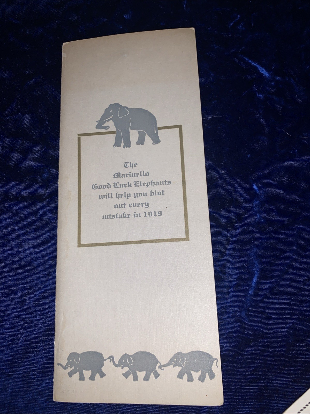 1919  The Marinello Good Luck Elephants 12 Month Calendar Ink Blotters In Folder