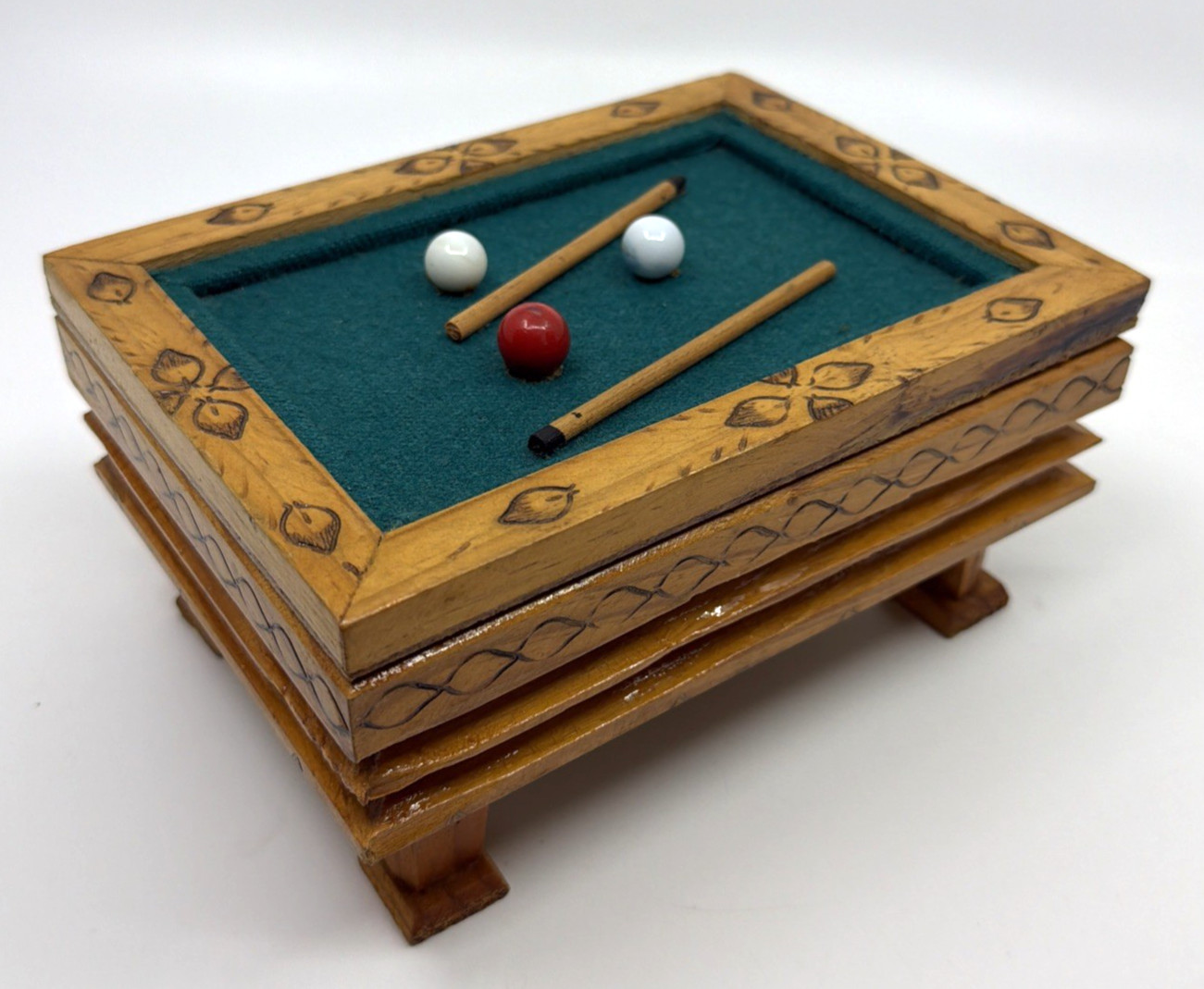 Vintage Mini Pool Table 3 Tier Wooden Cigarette Holder Box Billiards Decor Vintage Mini Pool Table 3 Tier Wooden Cigarette Holder Box Billiards Decor