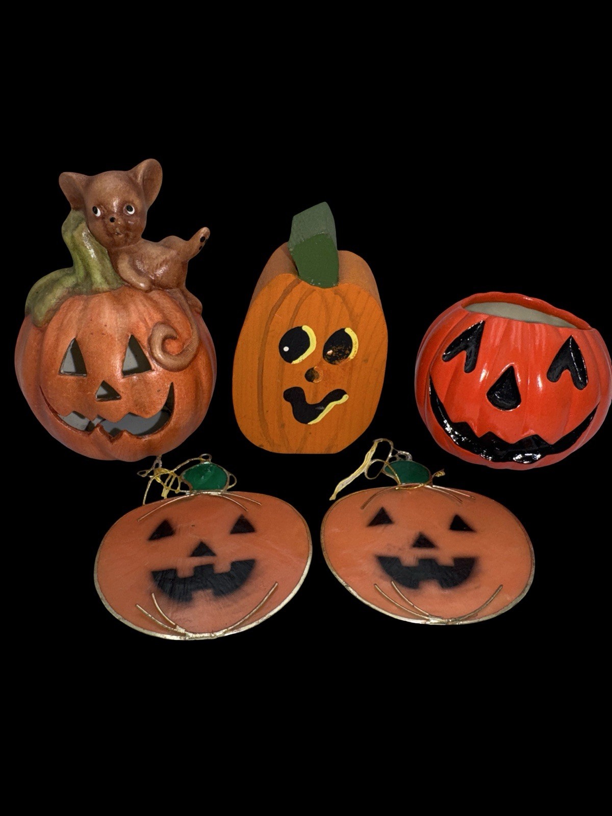 Vintage Halloween Decor 1970s Pumpkin Jack O Lantern Lot Folk Art Handmade Vintage Halloween Decor 1970s Pumpkin Jack O Lantern Lot Folk Art Handmade