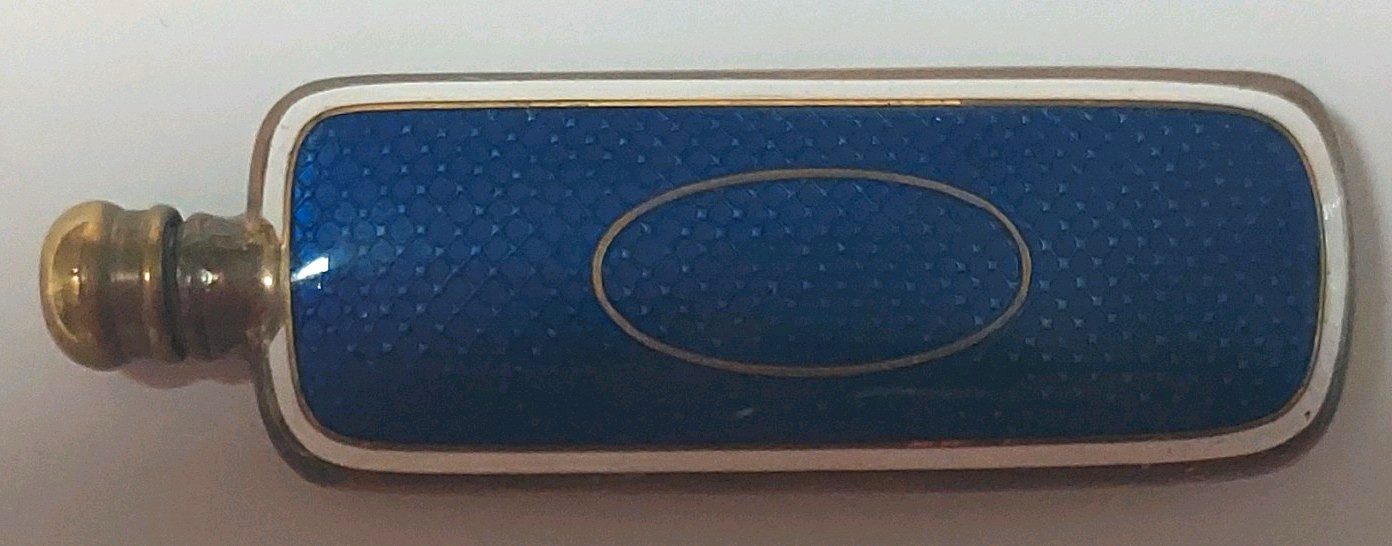 Vintage Blue Guilloche Enamel Perfume Bottle Compact Scent Flask Brass Art Deco Vintage Blue Guilloche Enamel Perfume Bottle Compact Scent Flask Brass Art Deco